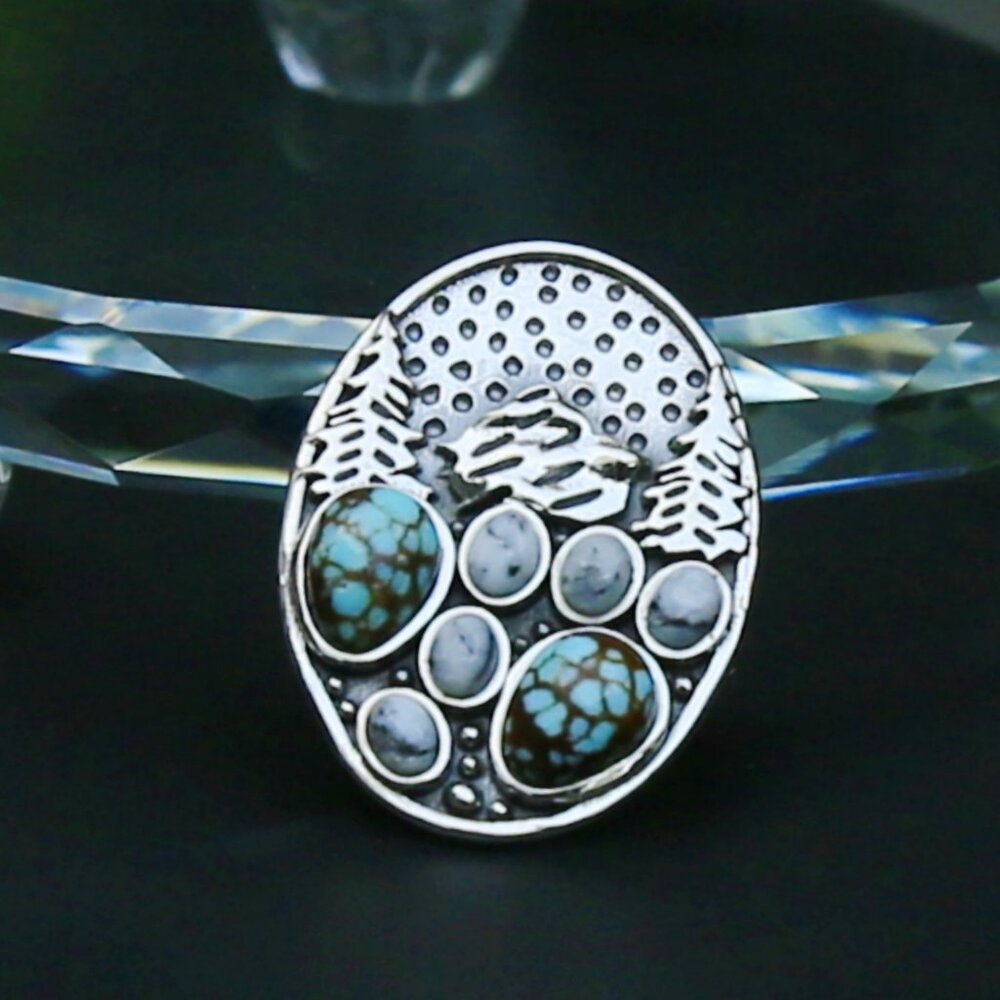 Winter Howl Ring ✦ White Buffalo & Blue Moon Turquoise 3.40ctw ✦ 925 Silver Sz 6 - Picture 5 of 10